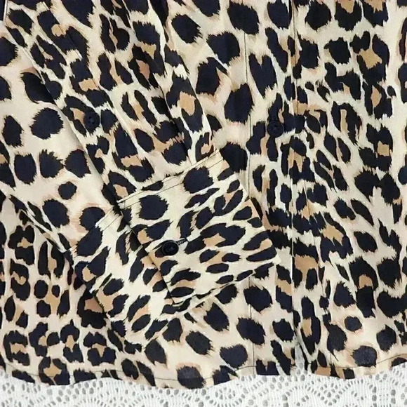 Cynthia Rowley Tiger Animal Print Button Up Long Sleeve Women's Chiffon Blouse L - Picture 4 of 8